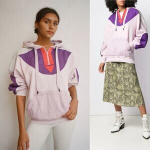 Isabel Marant Etoile Nansel Paneled Jersey/Twill Hoodie Purple/Pink Size Small